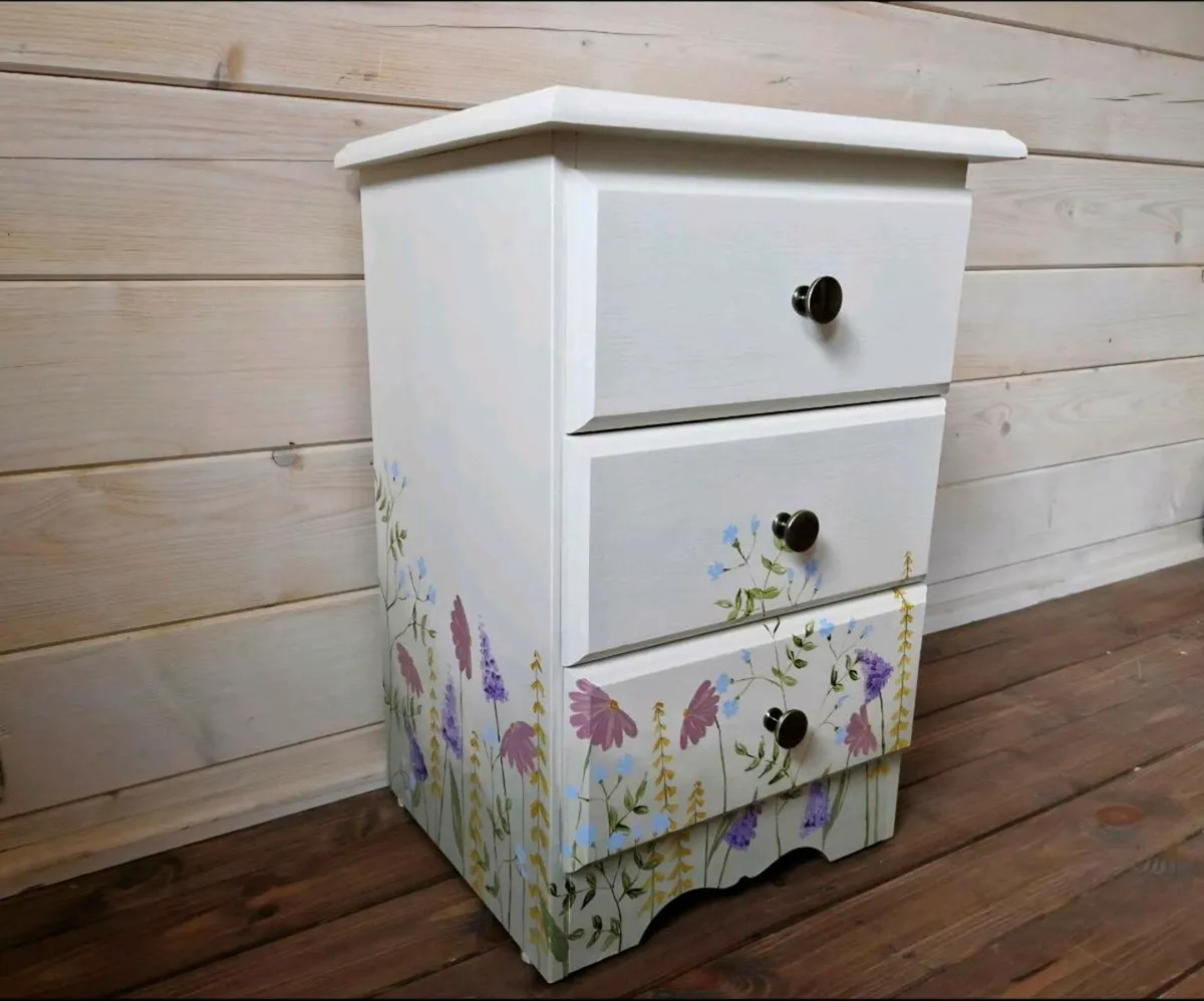 Handpainted Wildflower Bedside Locker - Image 3