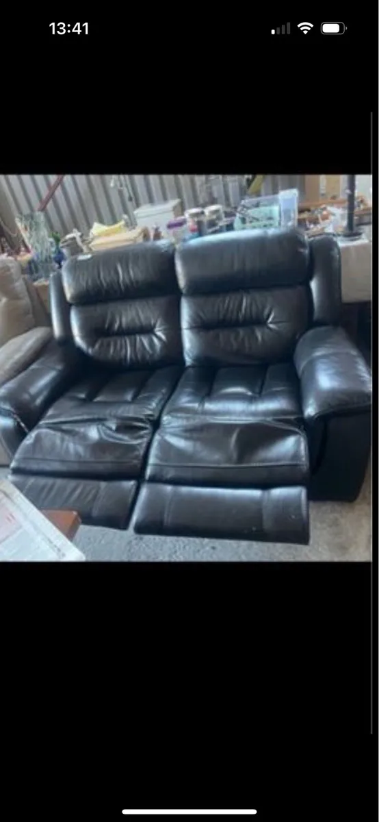Black 2 seater reclining couch - Image 2