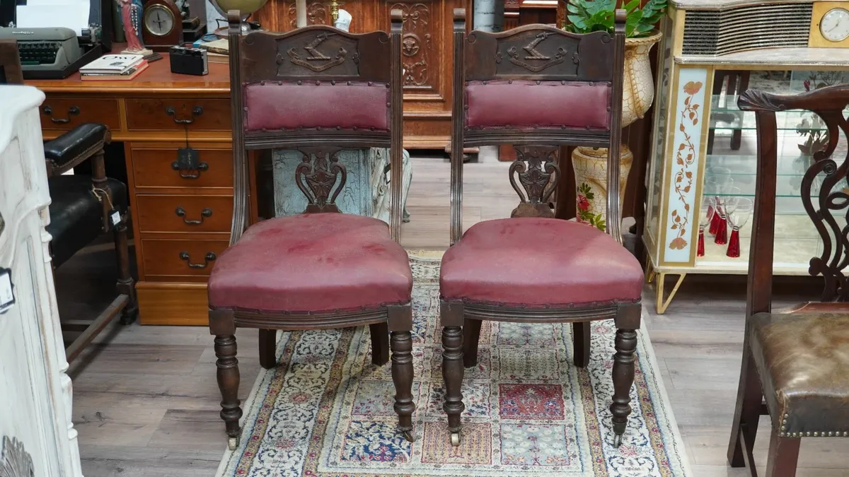 Hogan Family Crest Antique Hall Chairs Early 1900s - Image 1