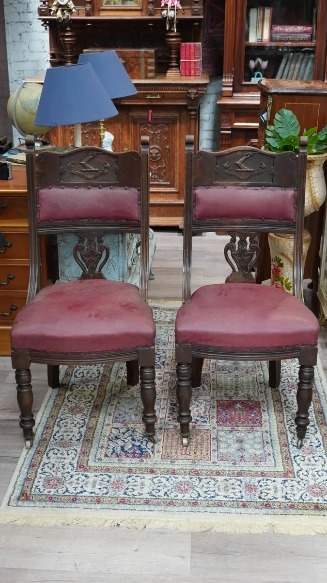 Hogan Family Crest Antique Hall Chairs Early 1900s - Image 2