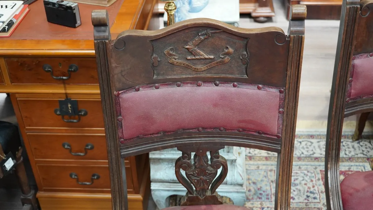 Hogan Family Crest Antique Hall Chairs Early 1900s - Image 4