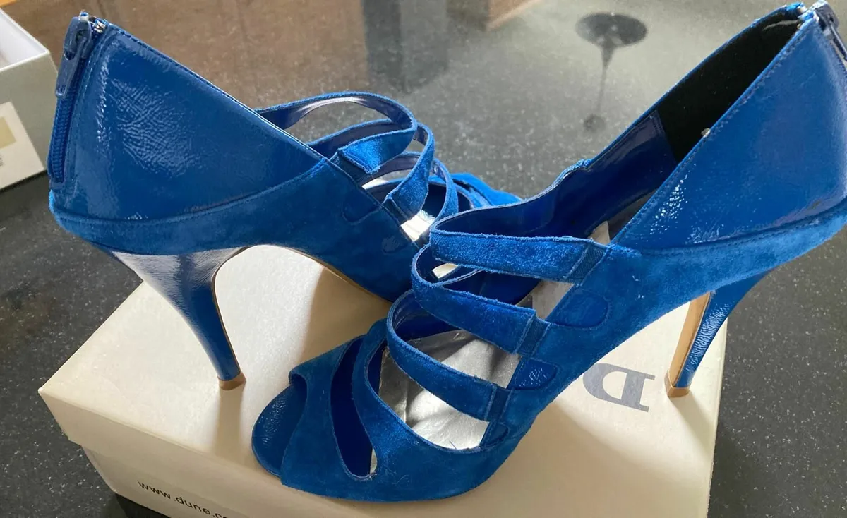 Ladies Blue Dune Strappy Back Zip High Heels - Image 1