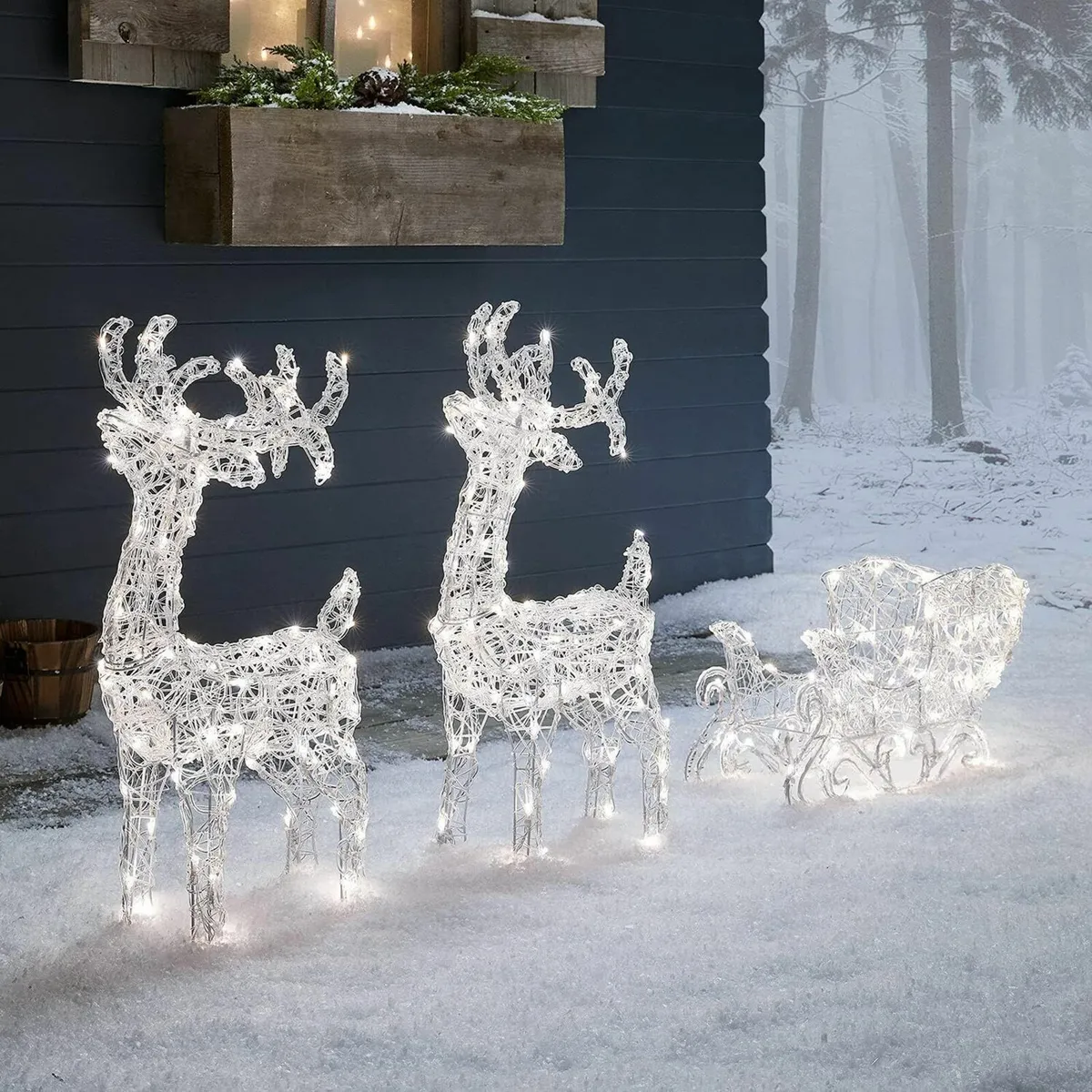 Decorative Reindeer with Sleigh Festive Display - Image 3