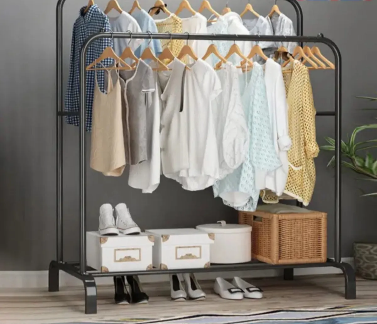 Metal Double Clothes Rail with Shelf NEW - Image 3