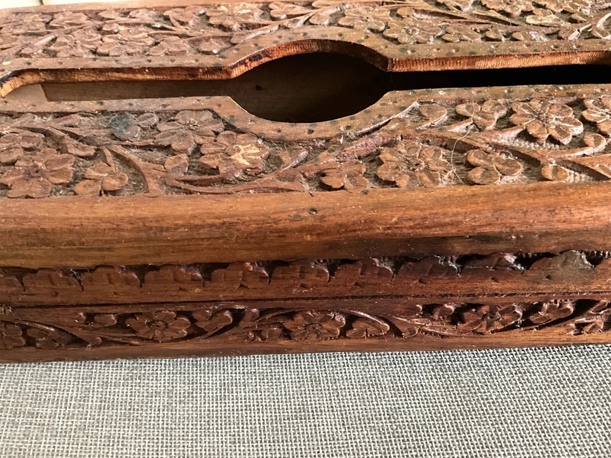 Ornate Carved Wood Tissue Box - Image 2