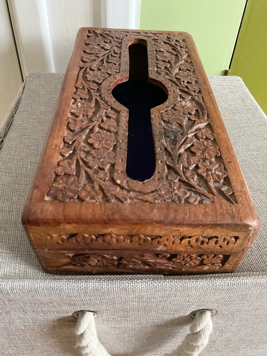 Ornate Carved Wood Tissue Box - Image 4
