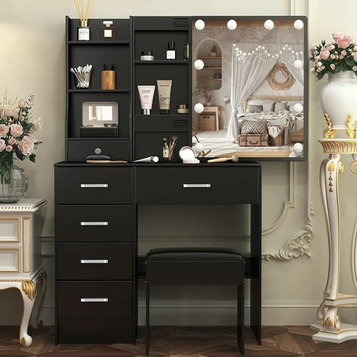 Dressing Table LED Lights, Vanity Table Black - Image 1