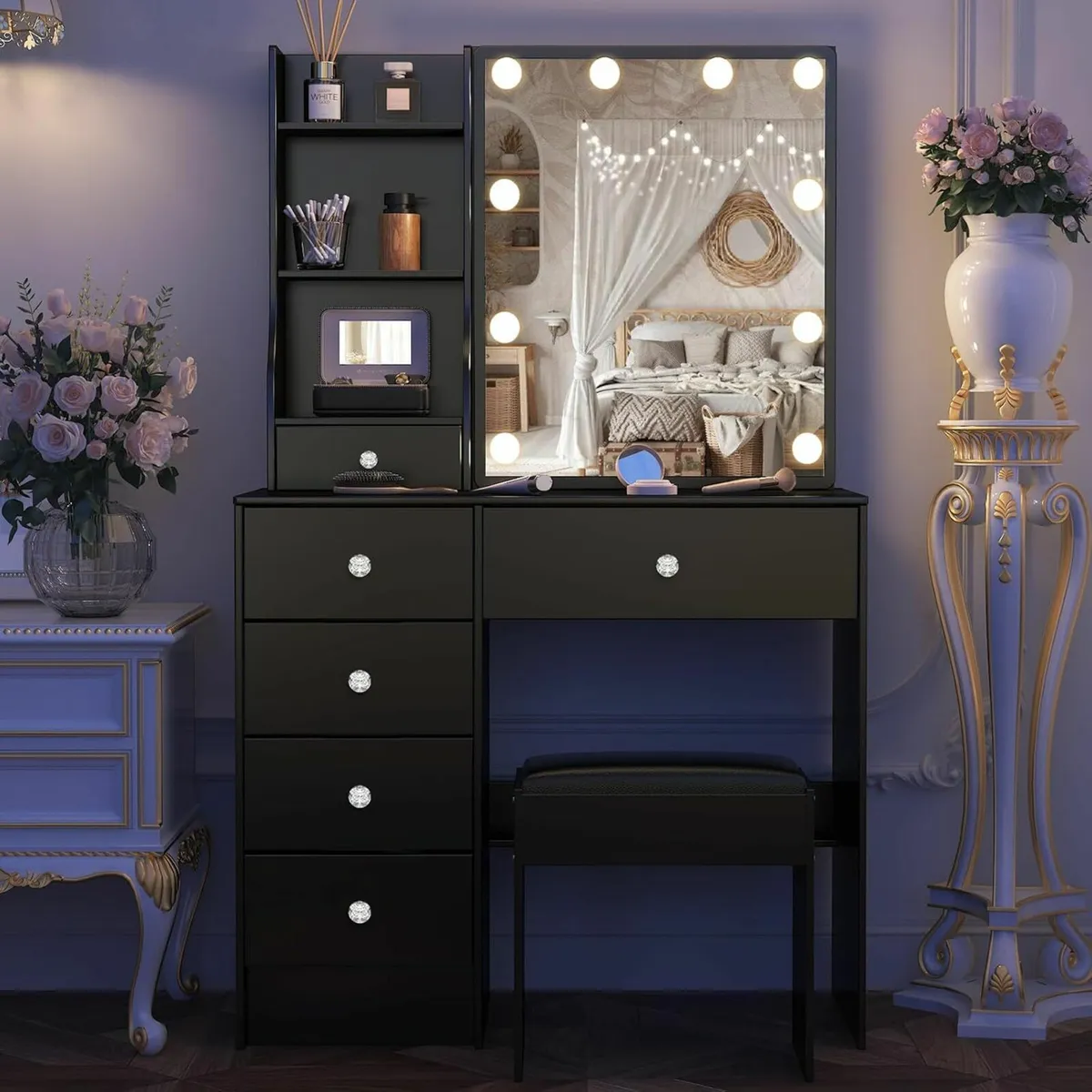 Dressing Table LED Lights, Vanity Table Black - Image 4