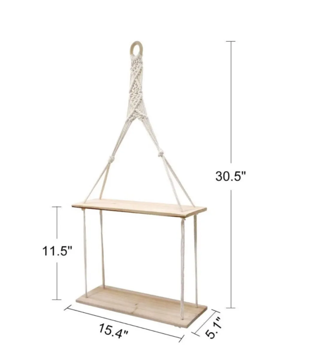 NEW 2 Tier Hanging Floating Rope Wooden Shelves - Image 3