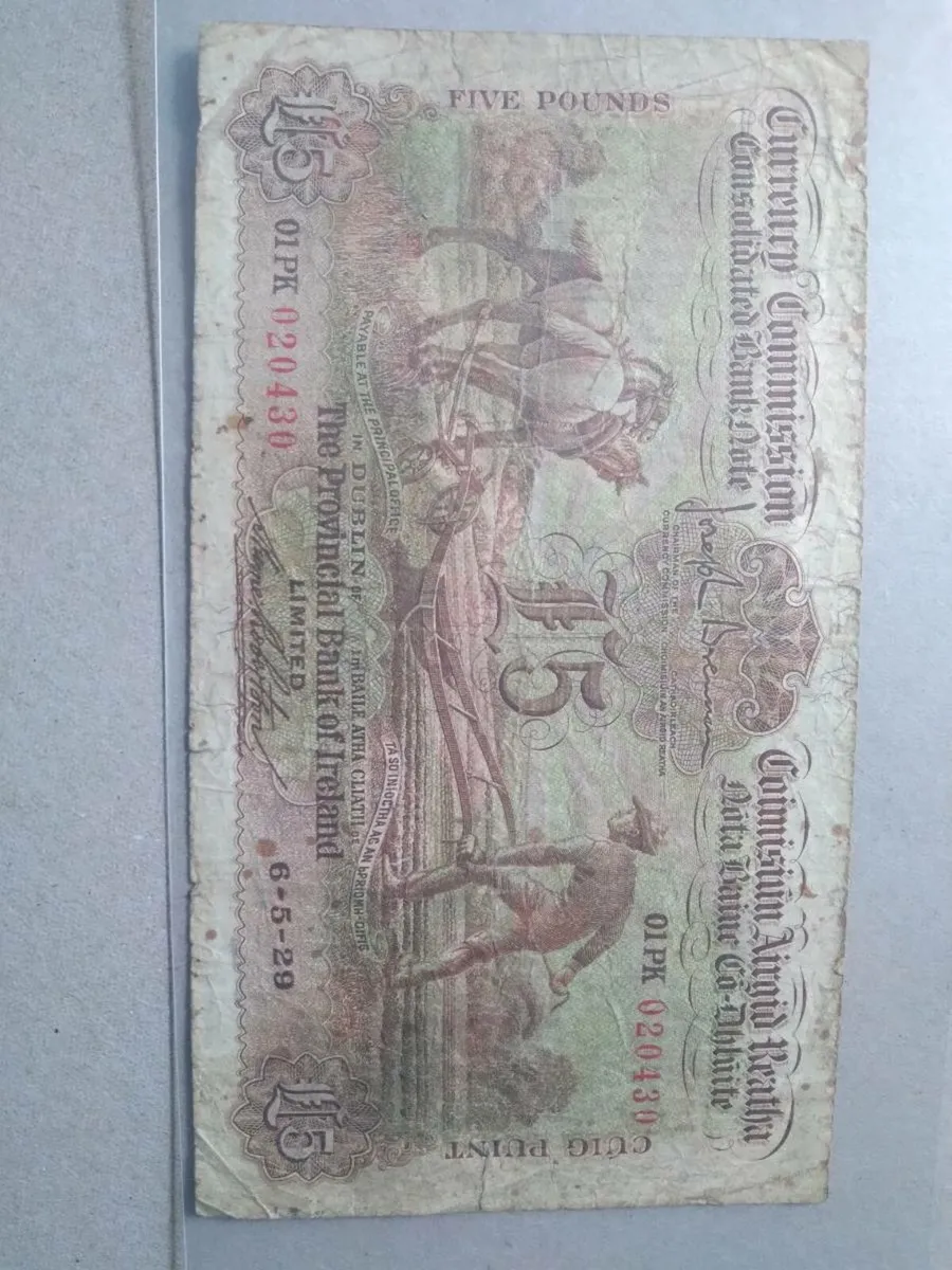 1929 Five Pound Ploughman Banknote - Image 1