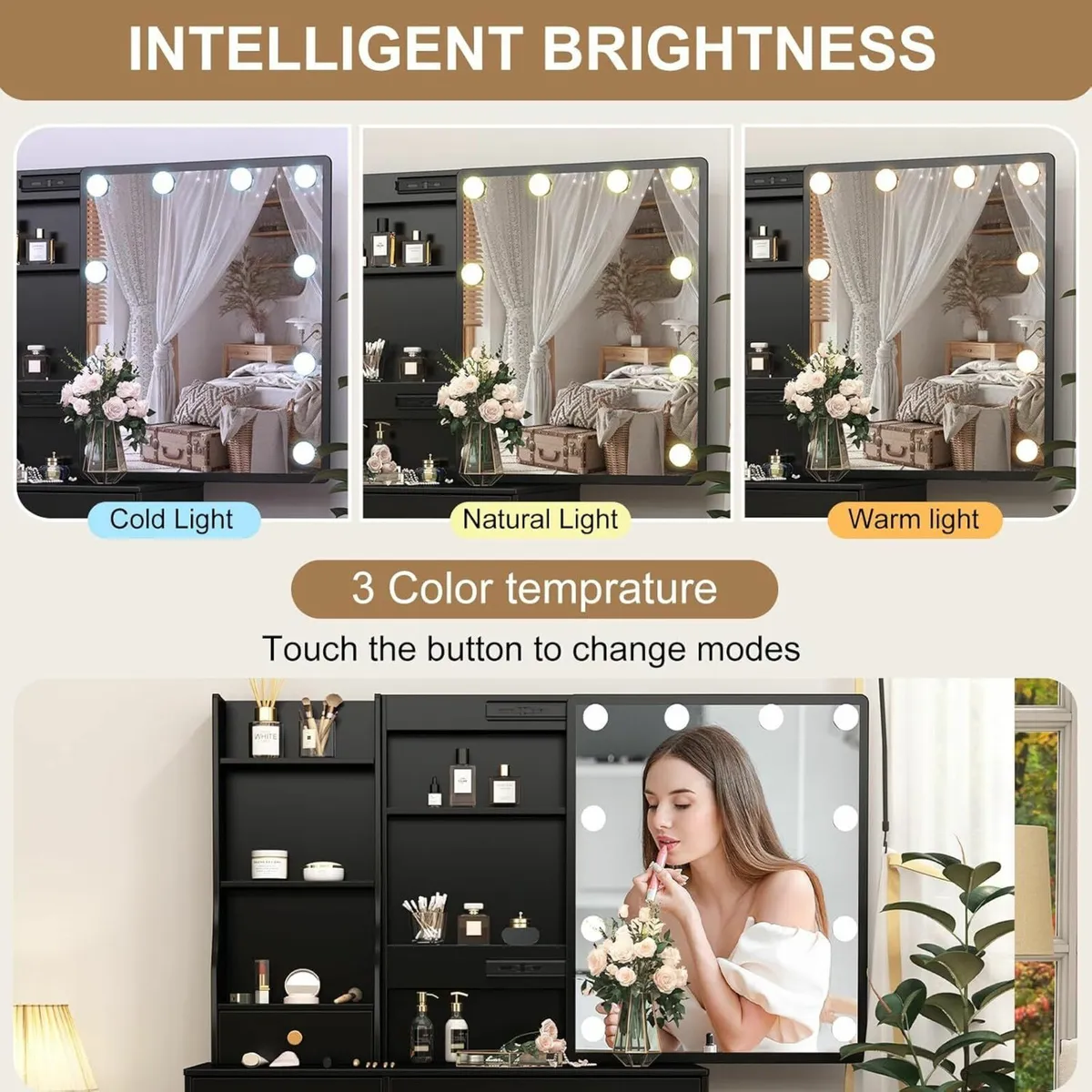 Dressing Table LED Lights, Vanity Dresser Black - Image 4