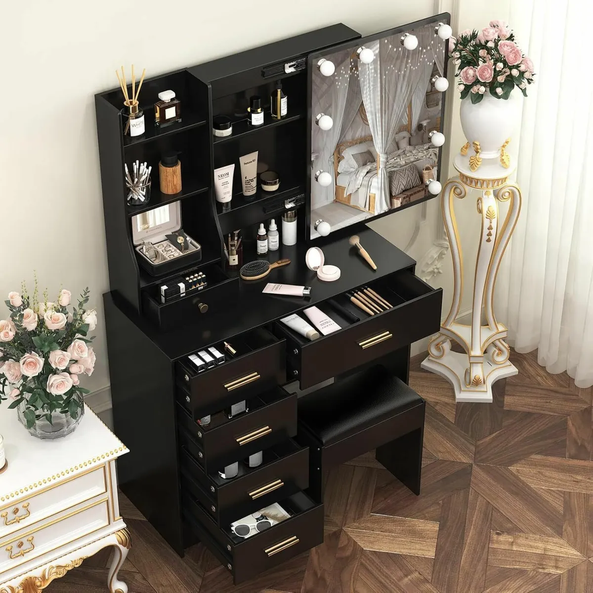Dressing Table LED Lights, Vanity Dresser Black - Image 2