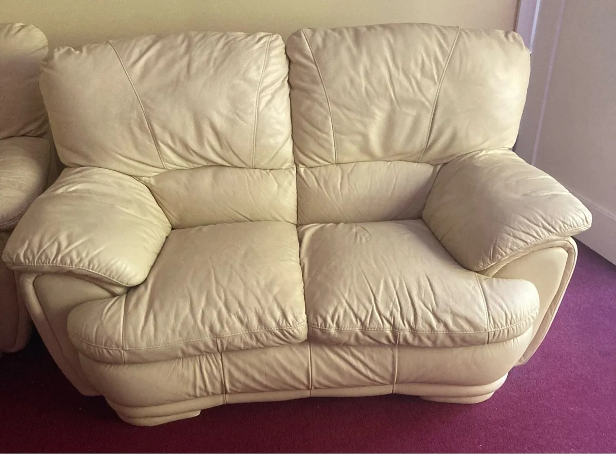 Cream leather 3 piece suite - Image 2