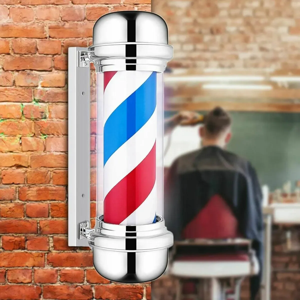 Barber Pole Sign LED Red White Blue Rotating - Image 4