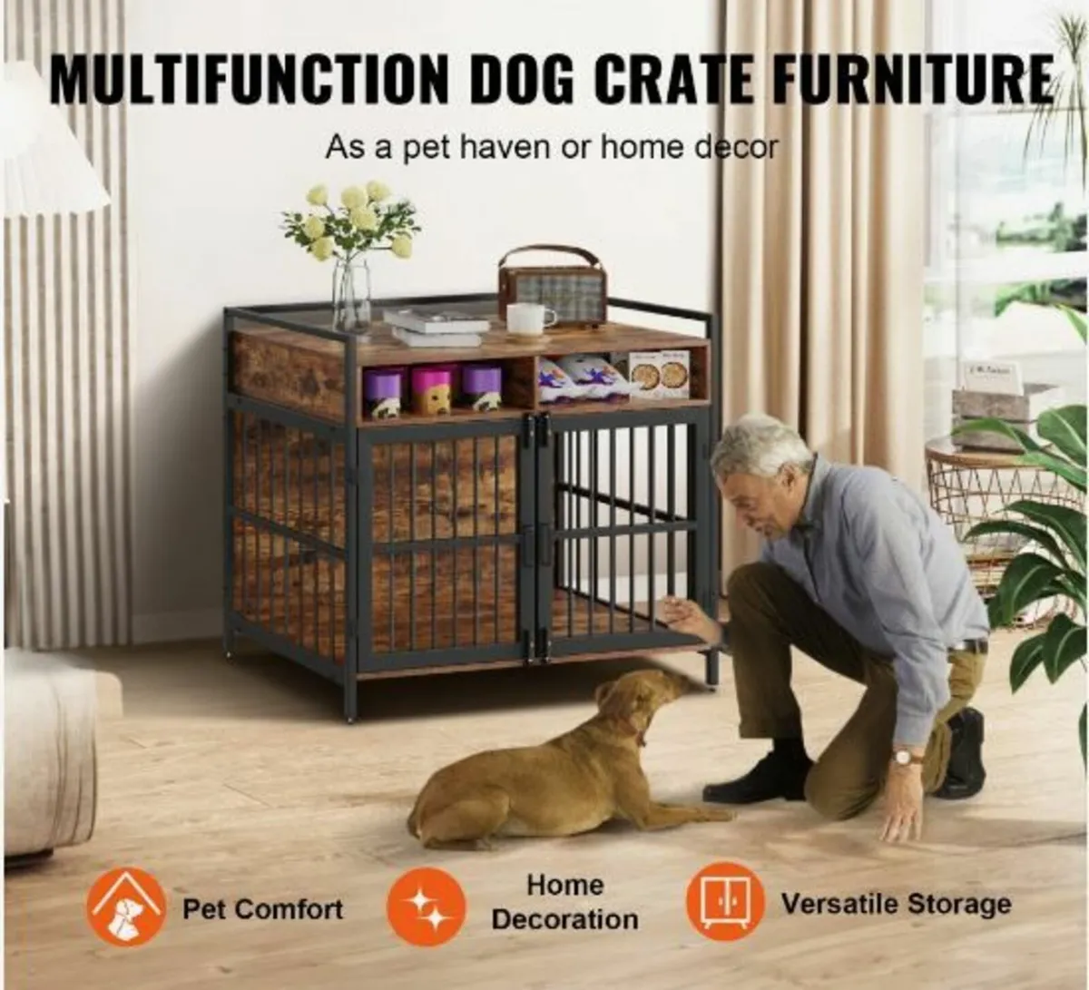 Furniture Style Dog Crate with Storage - Image 3
