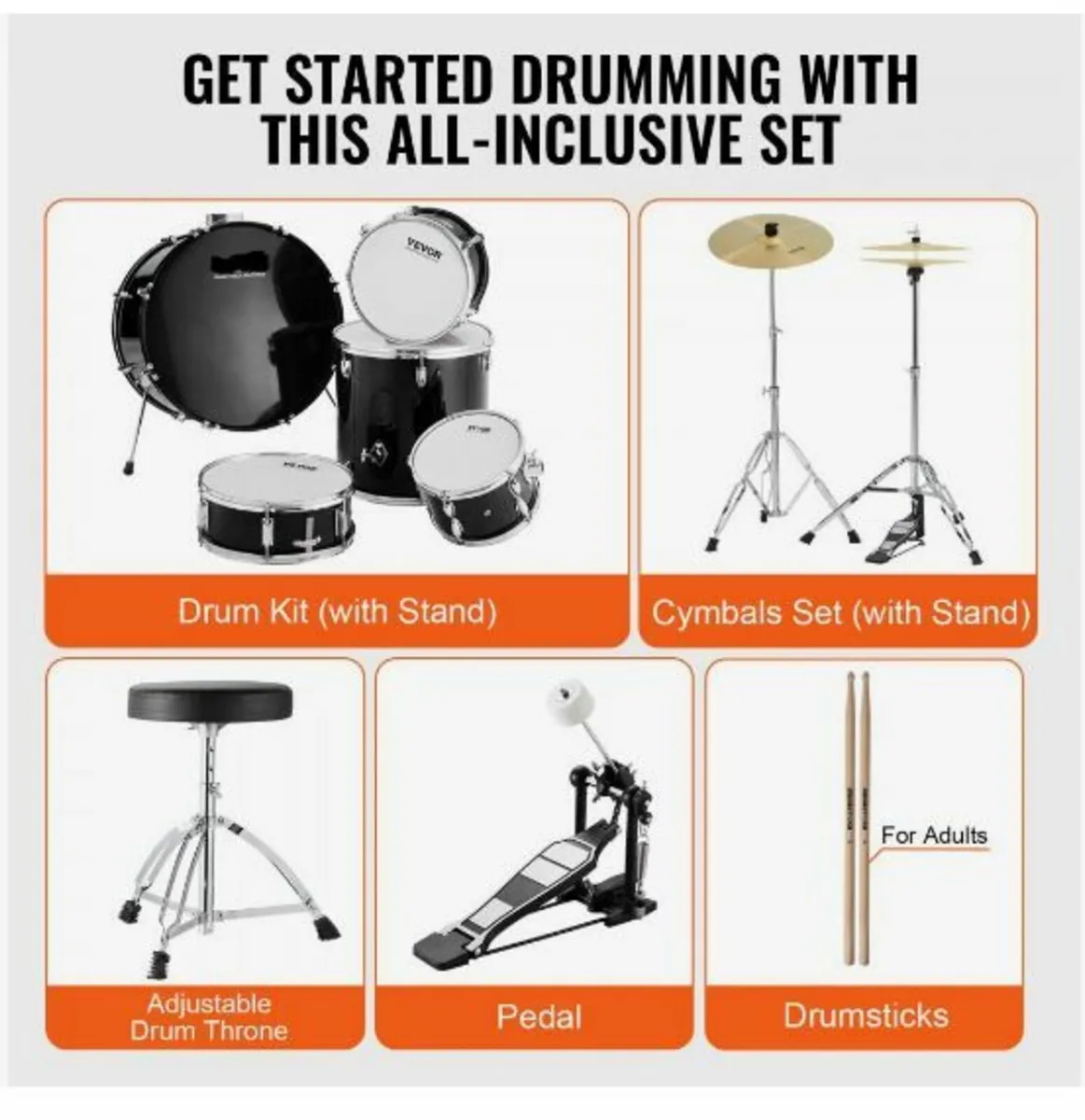 Adult Drum Set 5-Piece 22 in Complete Full Size - Image 4