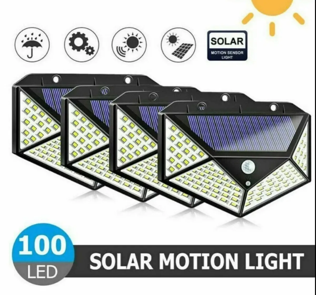 4 x Solar Powered Wall Lights LED PIR Motion Senso - Image 1