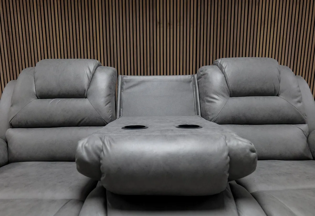 3+2 Grey Technology Fabric Recliner Sofa - Image 4