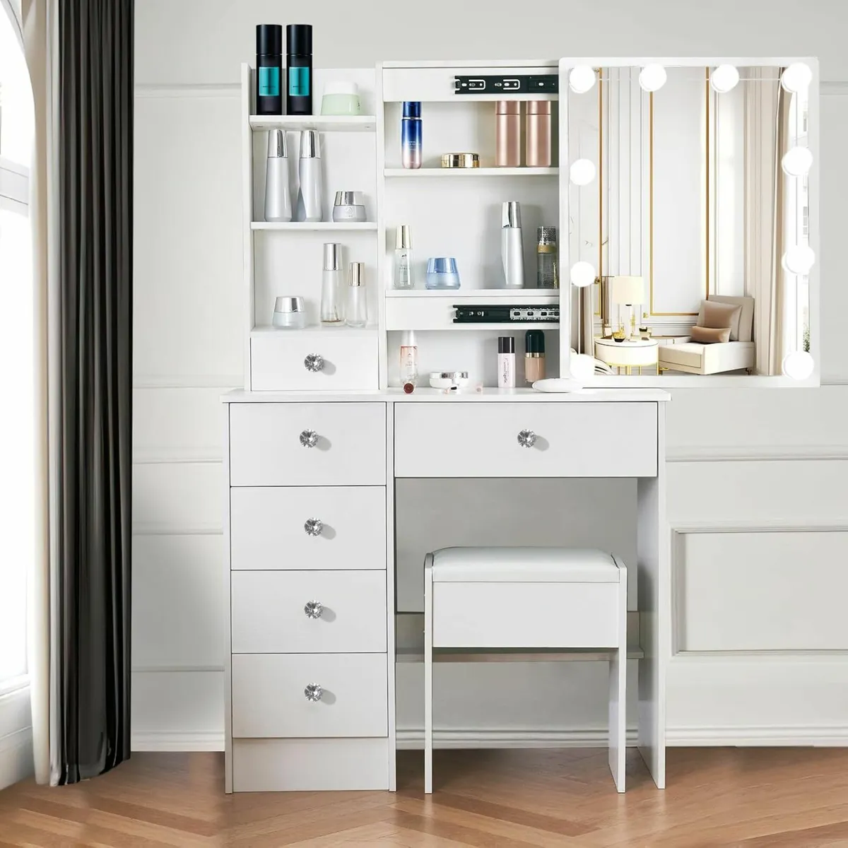 Dressing Table LED Lights Vanity Table Drawers - Image 1