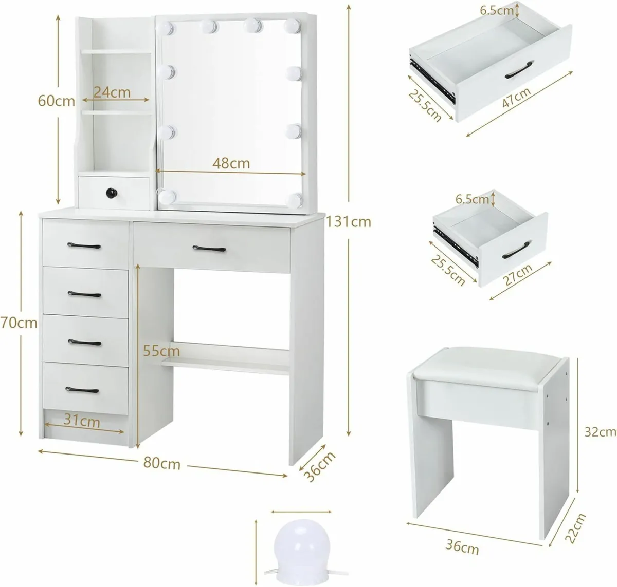 Dressing Table Vanity Hollywood Mirror, LED Lights - Image 3