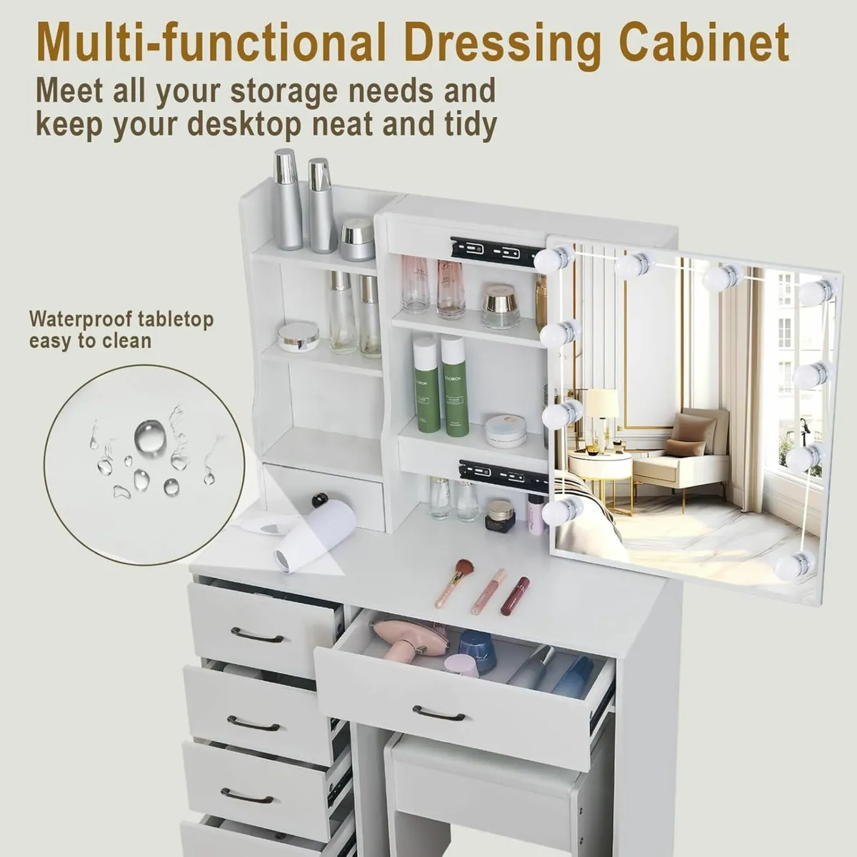 Dressing Table Vanity Hollywood Mirror, LED Lights - Image 4