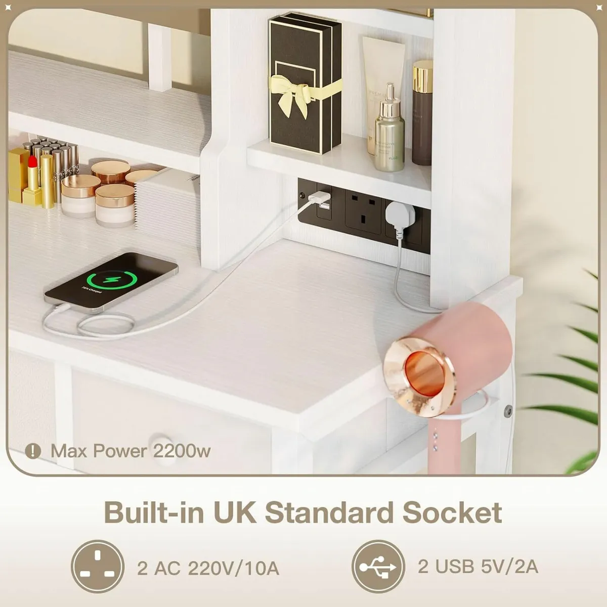 Dressing Table Adjustable LED Desk Vanity Drawers - Image 2