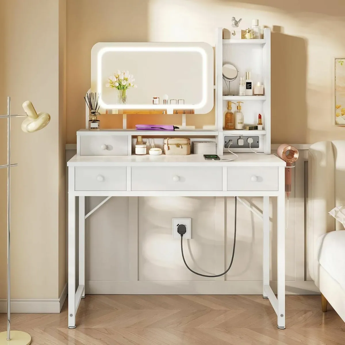 Dressing Table Adjustable LED Desk Vanity Drawers - Image 4