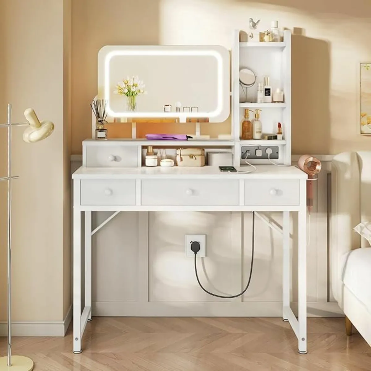 Dressing Table Adjustable LED Desk Vanity Drawers - Image 1