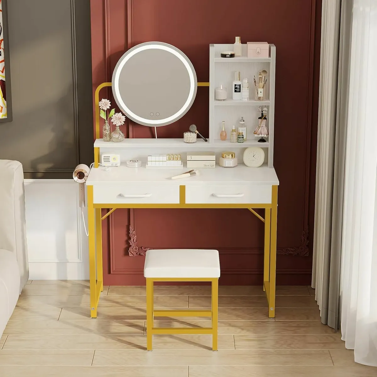 Dressing Table LED Lights White+Gold - Image 2