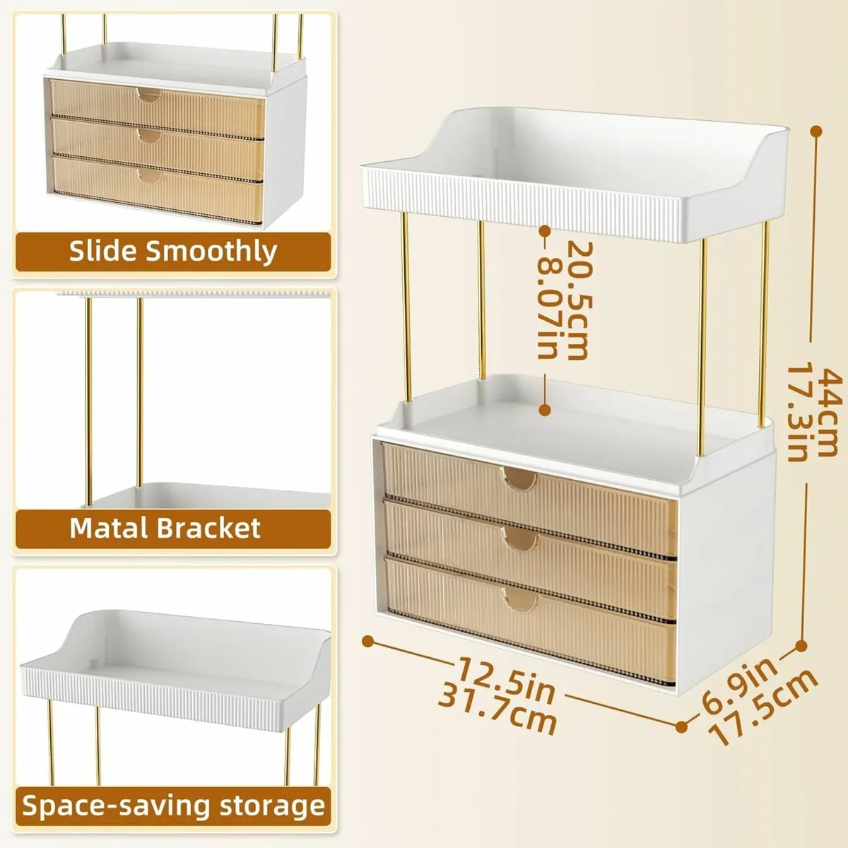 Makeup Organiser 2 Tier 3 Drawers bathroom bedroom - Image 2