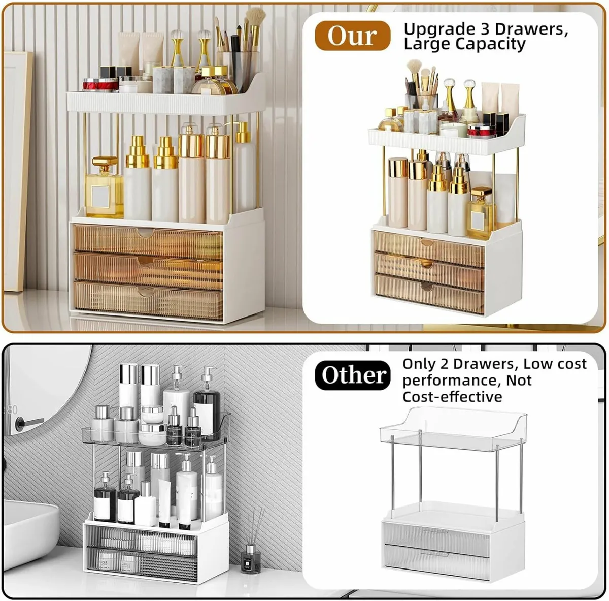 Makeup Organiser 2 Tier 3 Drawers bathroom bedroom - Image 4