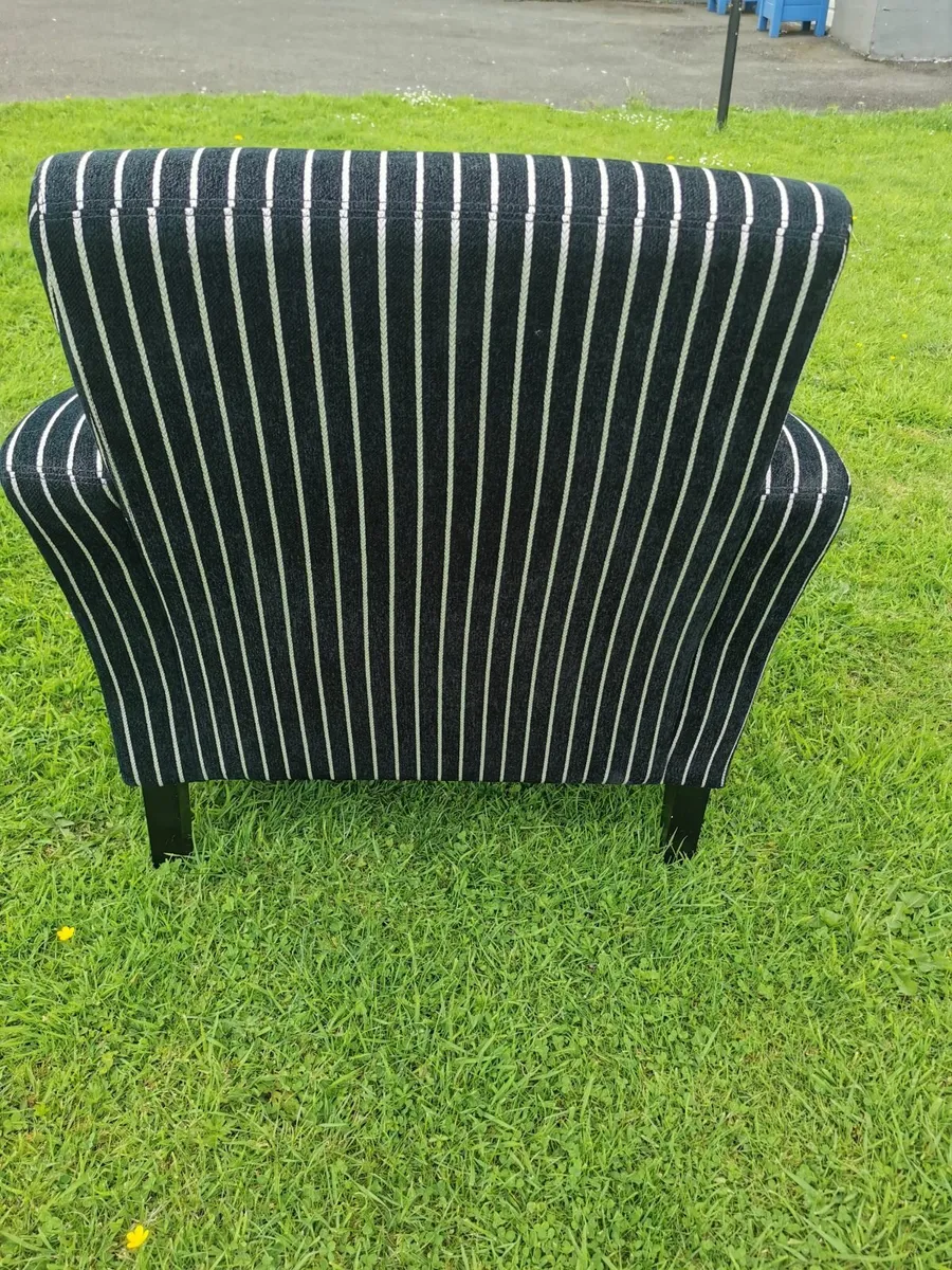 Black & White Striped Armchair with Footstool - Image 3