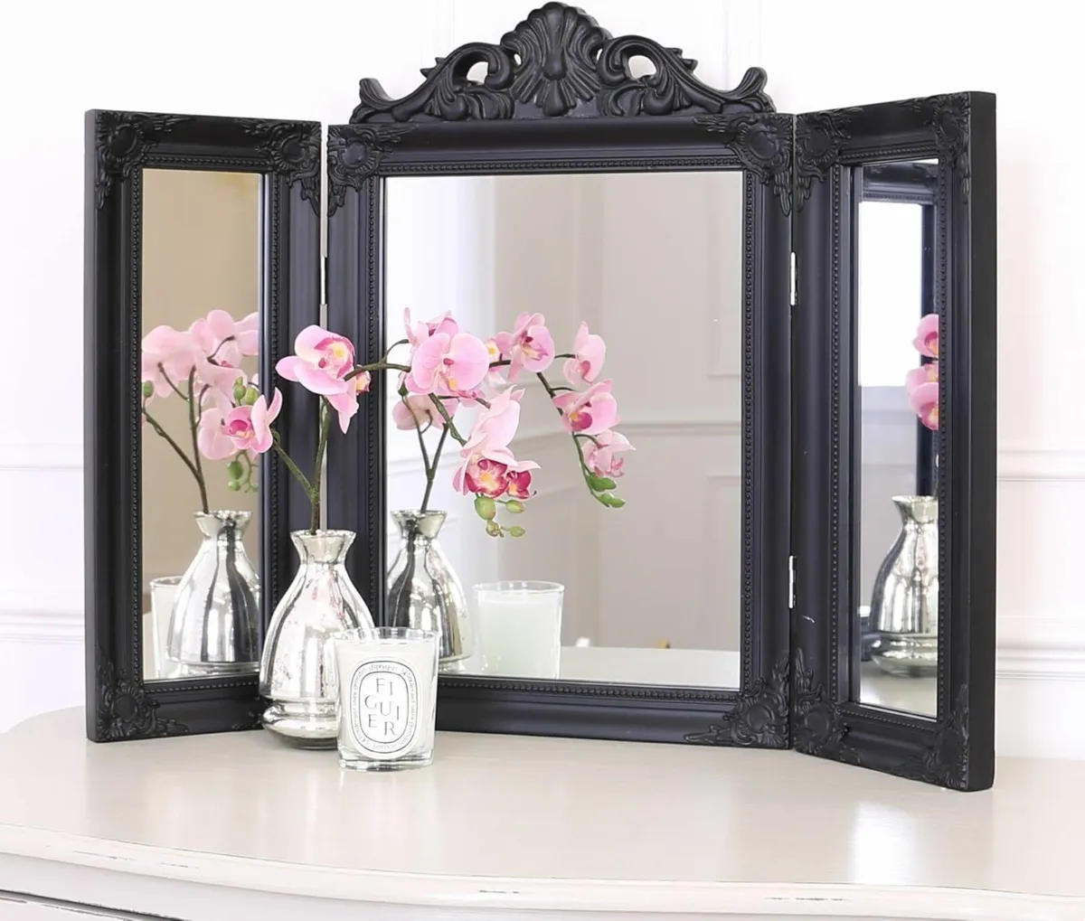 Fold Dressing Table Standing Makeup Mirror Black - Image 1