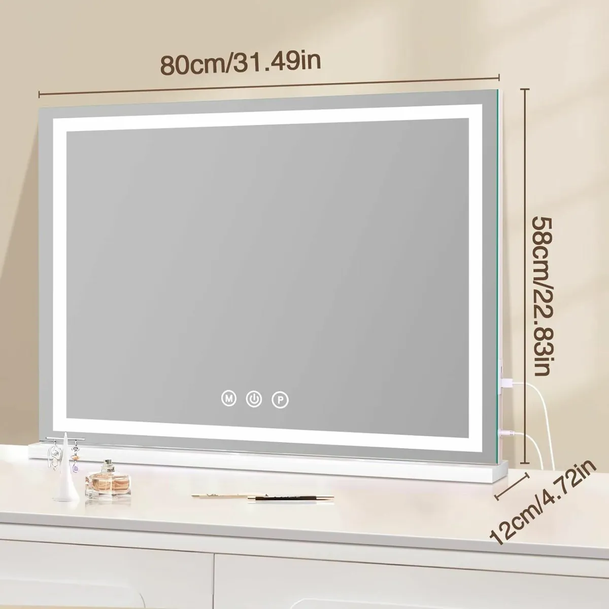 Vanity Large Makeup Mirror LED Lights 80x60cm - Image 3