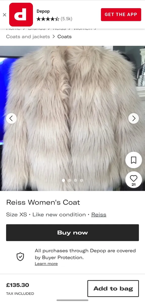 Reiss 1971 cream faux fur coat - Image 3