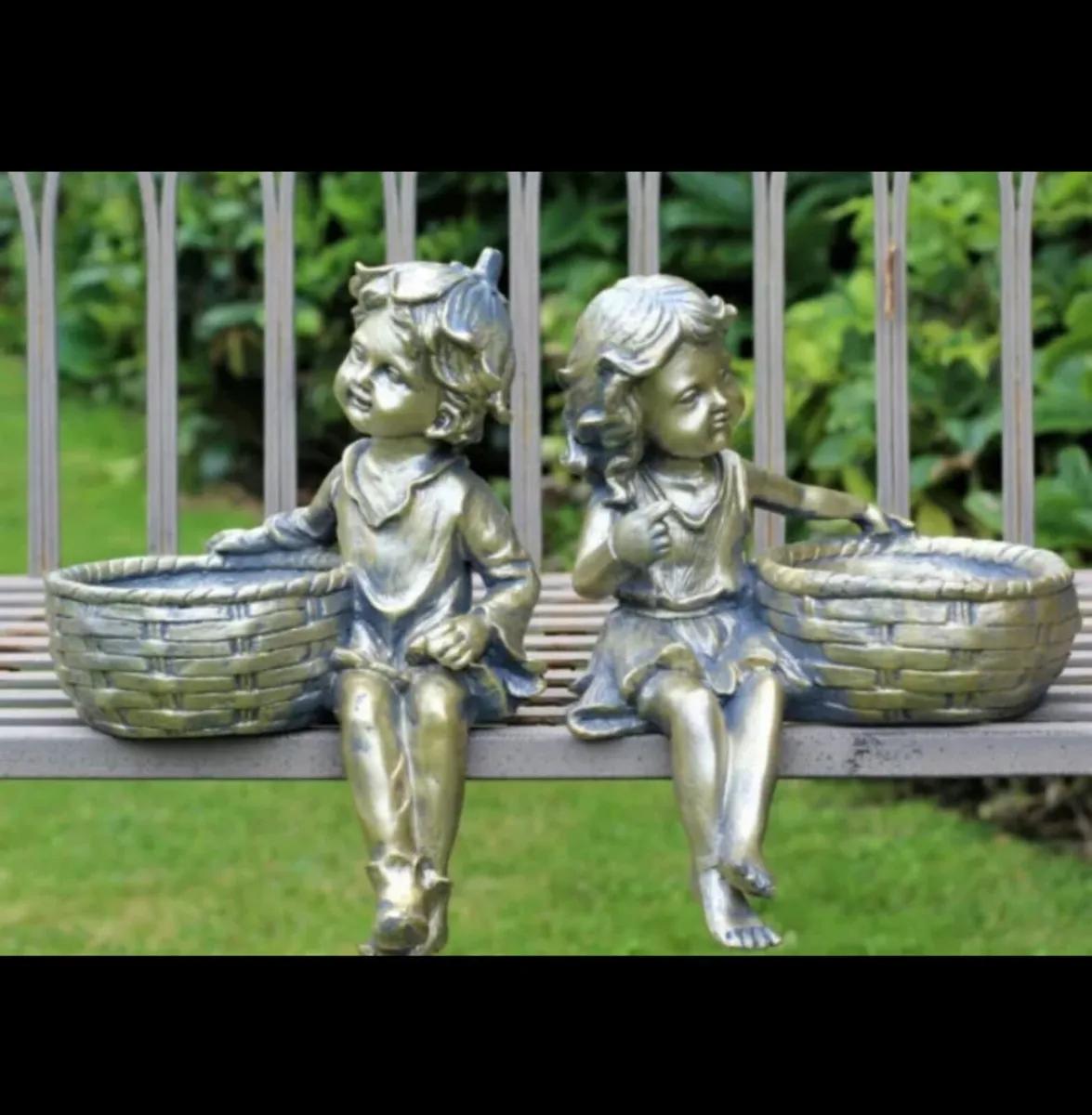 Garden Ornament Planters Cherubs Boy Girl - Image 1