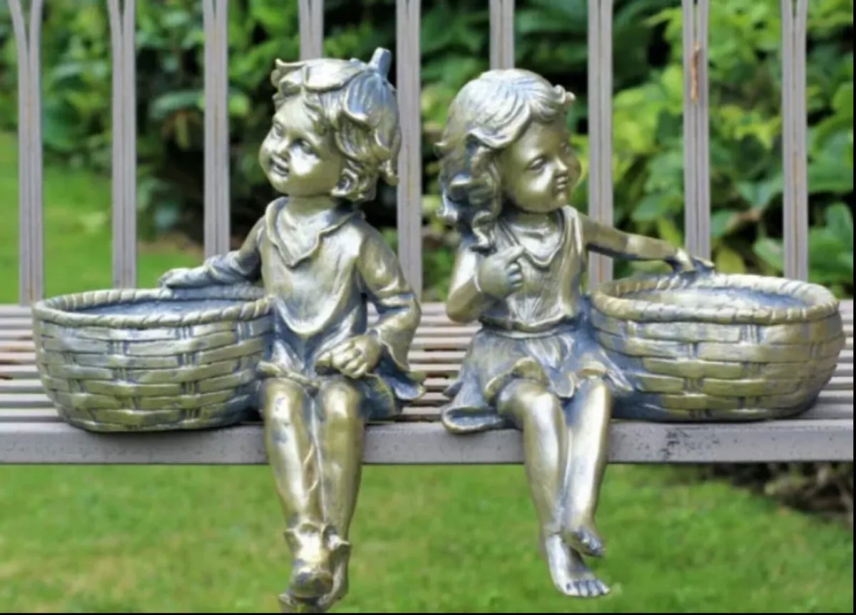 Garden Ornament Planters Cherubs Boy Girl - Image 2