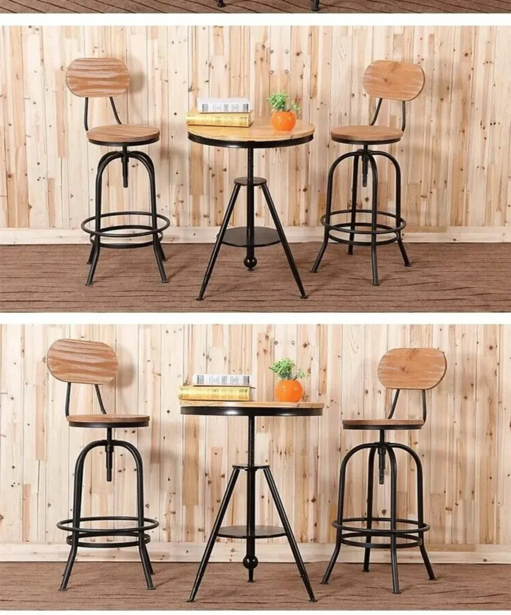 Swivel Bar Stool Adjustable Retro Pinewood Iron - Image 2