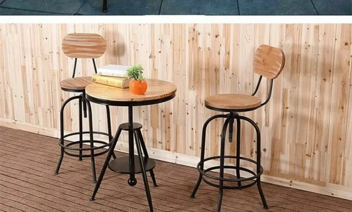 Swivel Bar Stool Adjustable Retro Pinewood Iron - Image 3