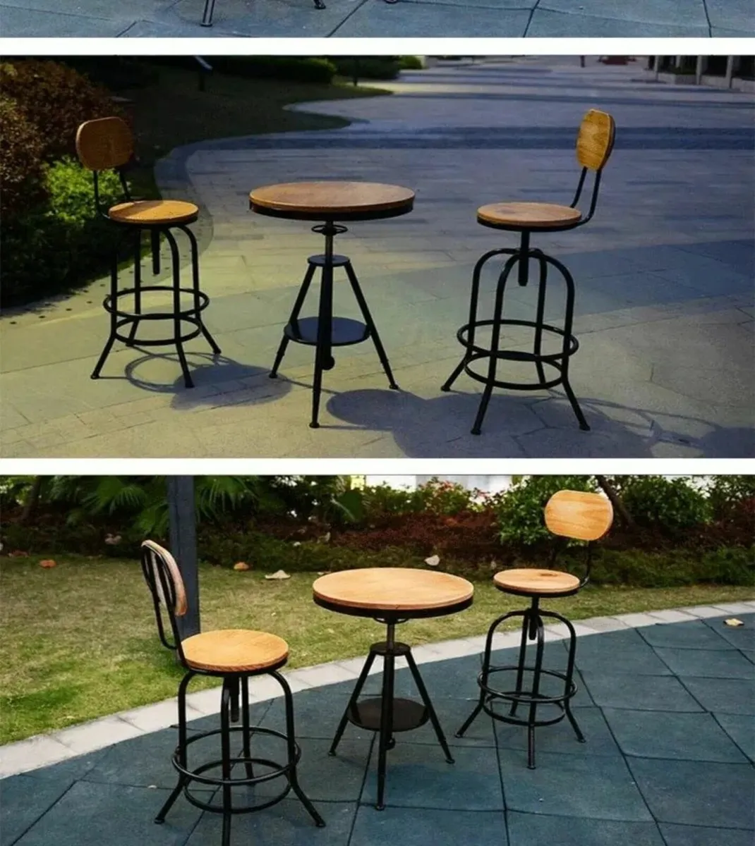 Swivel Bar Stool Adjustable Retro Pinewood Iron - Image 4