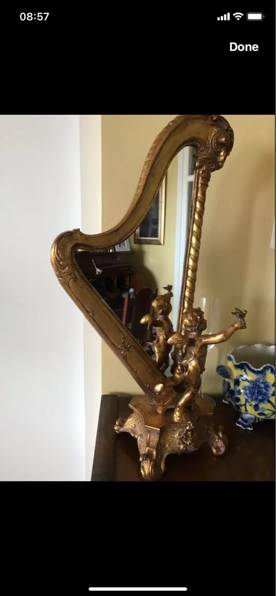 Antique Harp Shaped Tabletop Mirror - Image 2