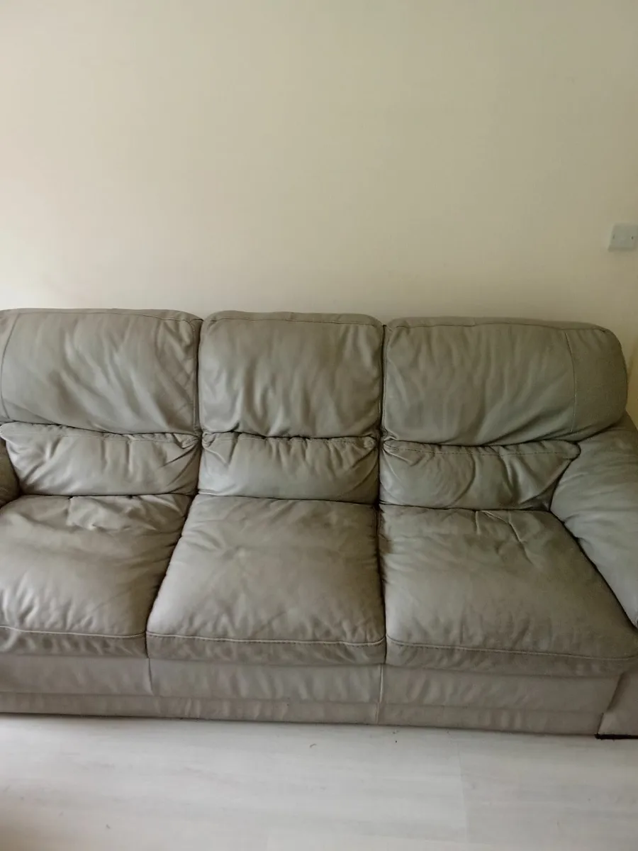 grey Leather Couch and armchair - Image 2
