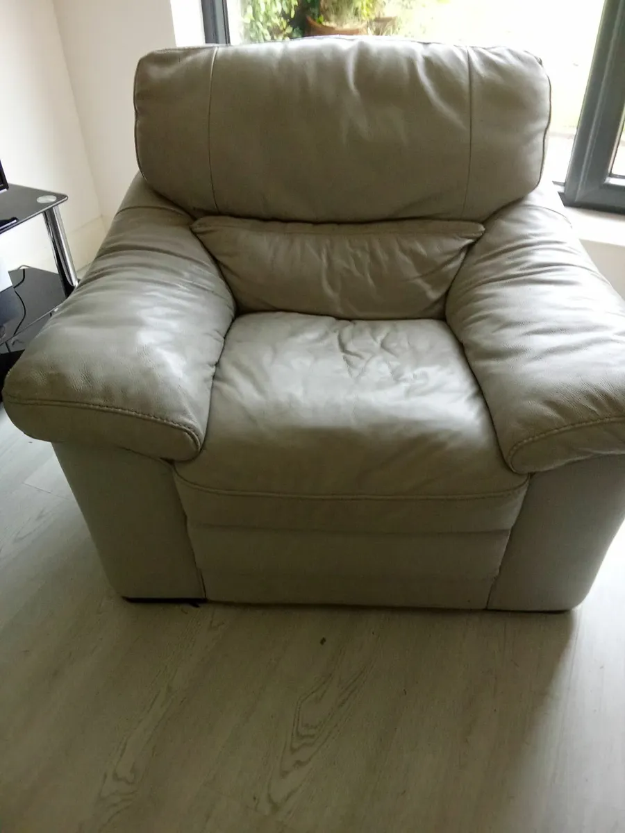 grey Leather Couch and armchair - Image 3