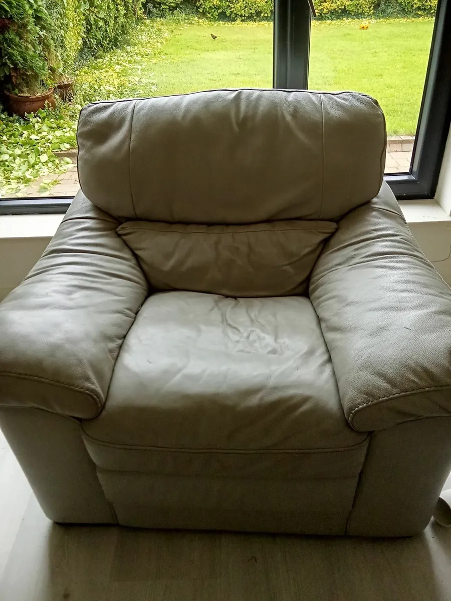 grey Leather Couch and armchair - Image 4