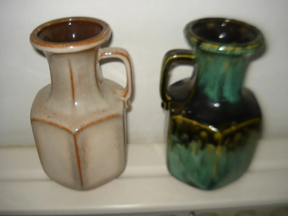 PAIR 1970s WEST GERMAN CERAMIC  HEXAGONAL VASES. - Image 1
