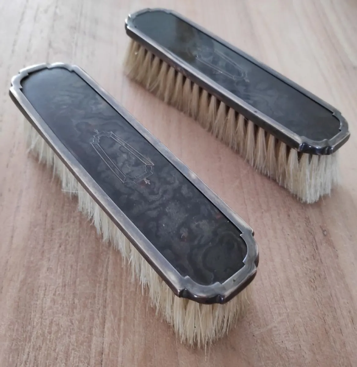 Antique Collett & Anderson Sterling Silver & Faux Tortoise Shell  clothes brushes - Image 1