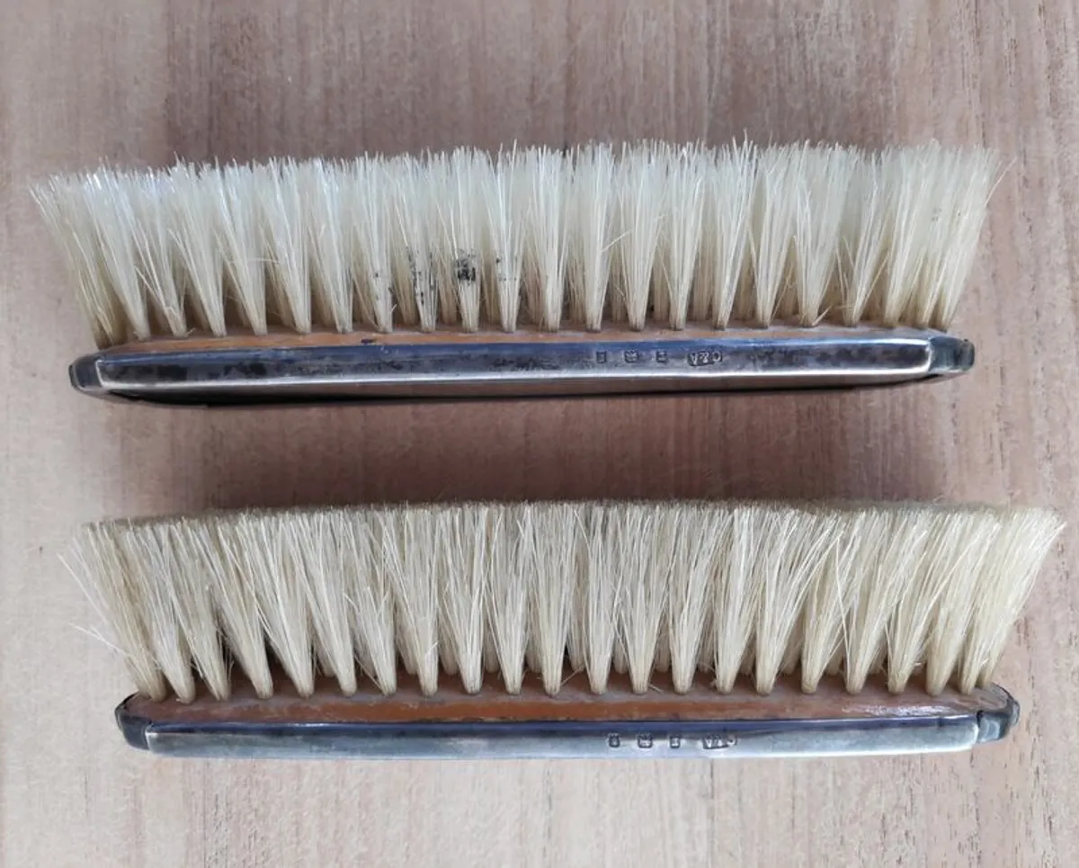 Antique Collett & Anderson Sterling Silver & Faux Tortoise Shell  clothes brushes - Image 2