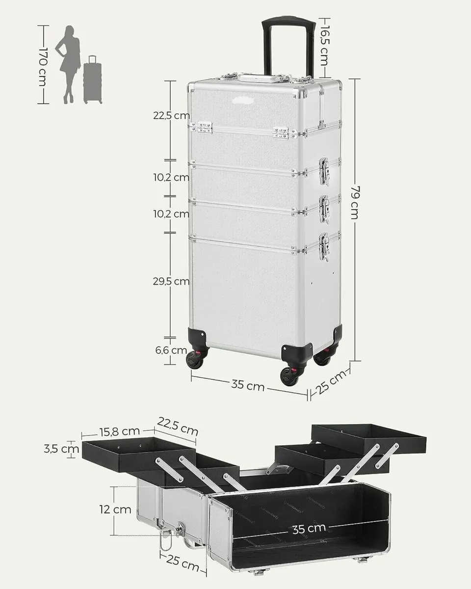 Makeup Trolley Case 4-in-1 Aluminum Travel Box - Image 4