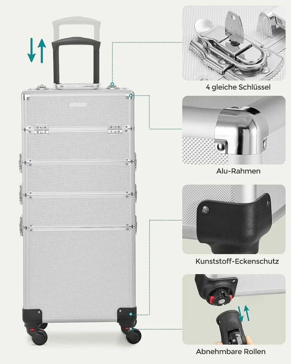 Makeup Trolley Case 4-in-1 Aluminum Travel Box - Image 1