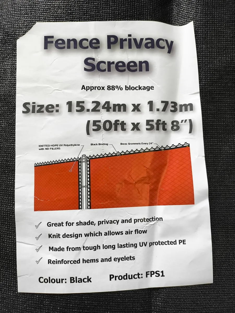 Privacy  Fence Screens 1.7m x 15.2m  Black 170 gsm - Image 1